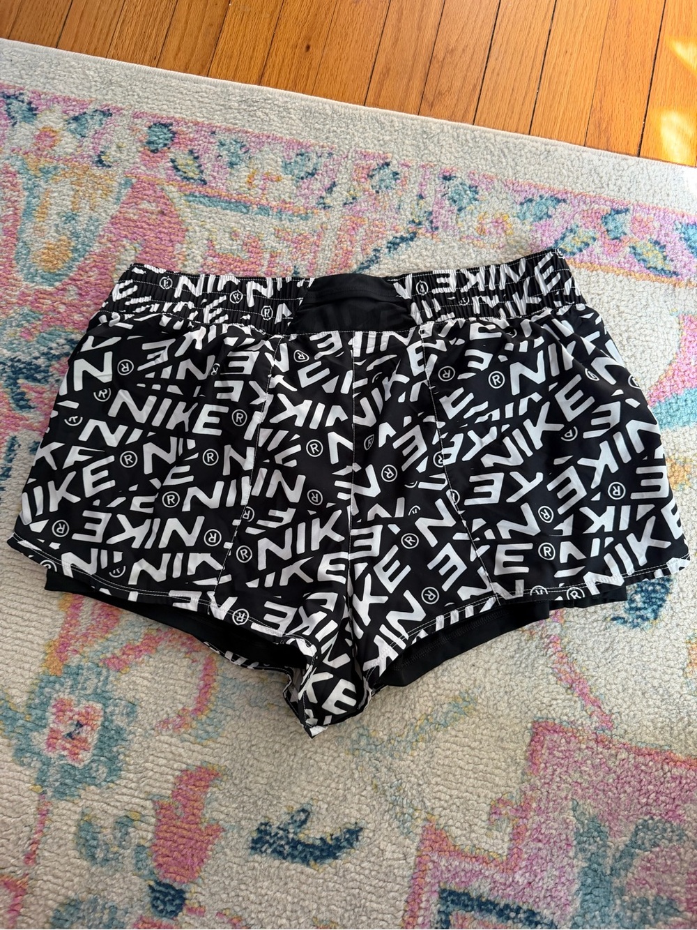 Nike Black & White All-Over Logo Athletic Shorts - Picture 3 of 4